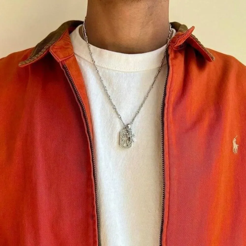 y2k grunge rhinestone silver cross dog tag style pendant necklace